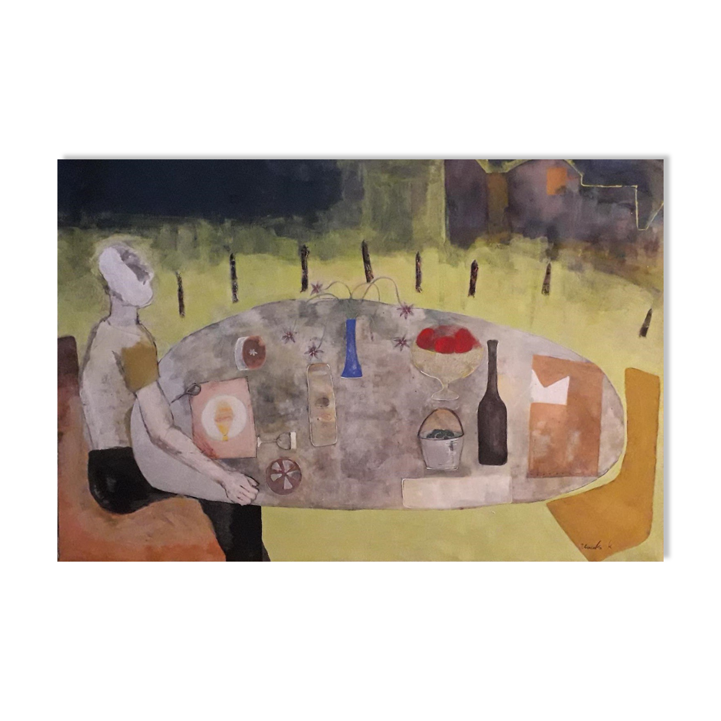 Lunch -Japanese painting on wood