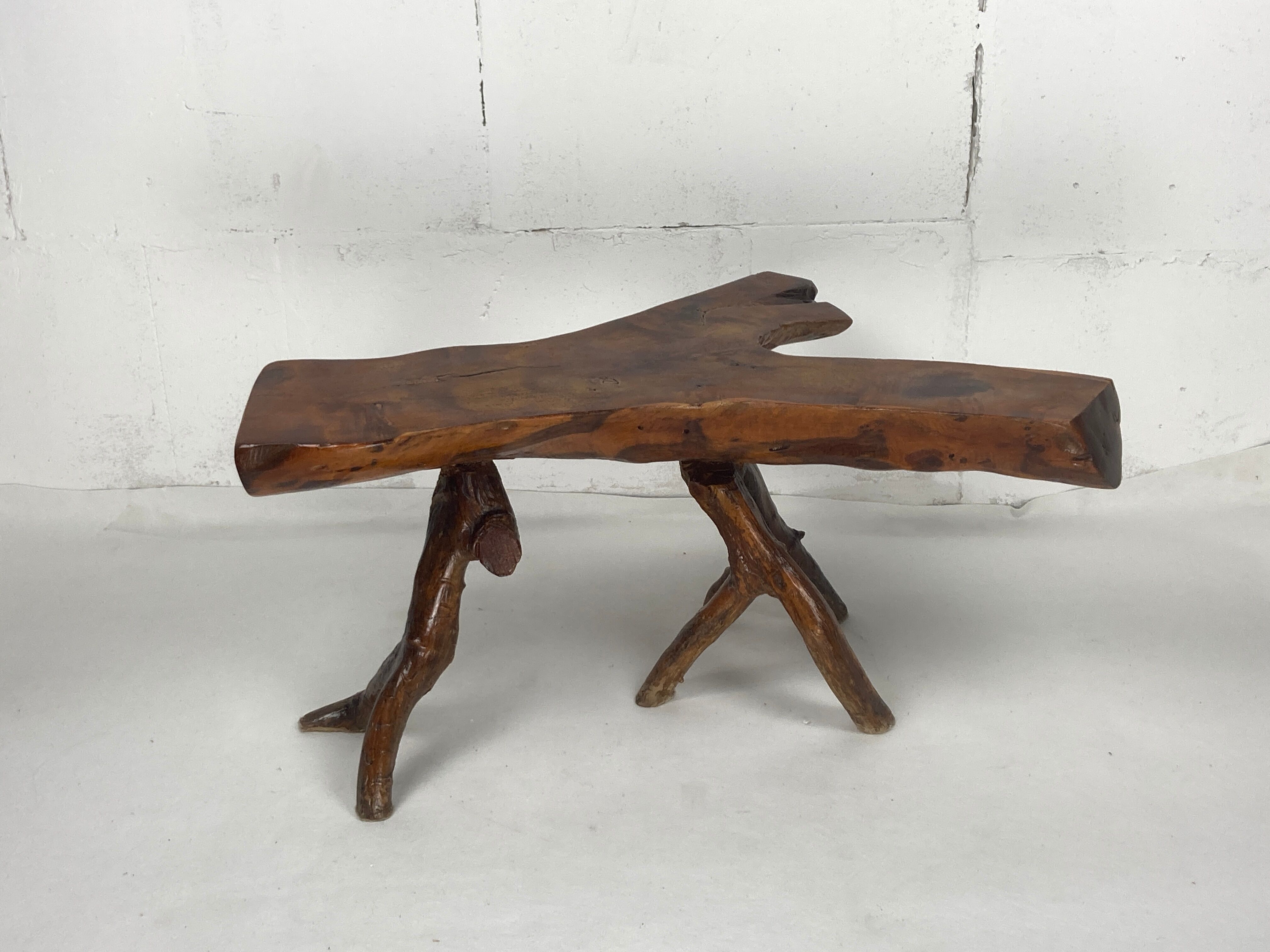 Wabia sabi rustic tree branch side table, Dutch 1960s
