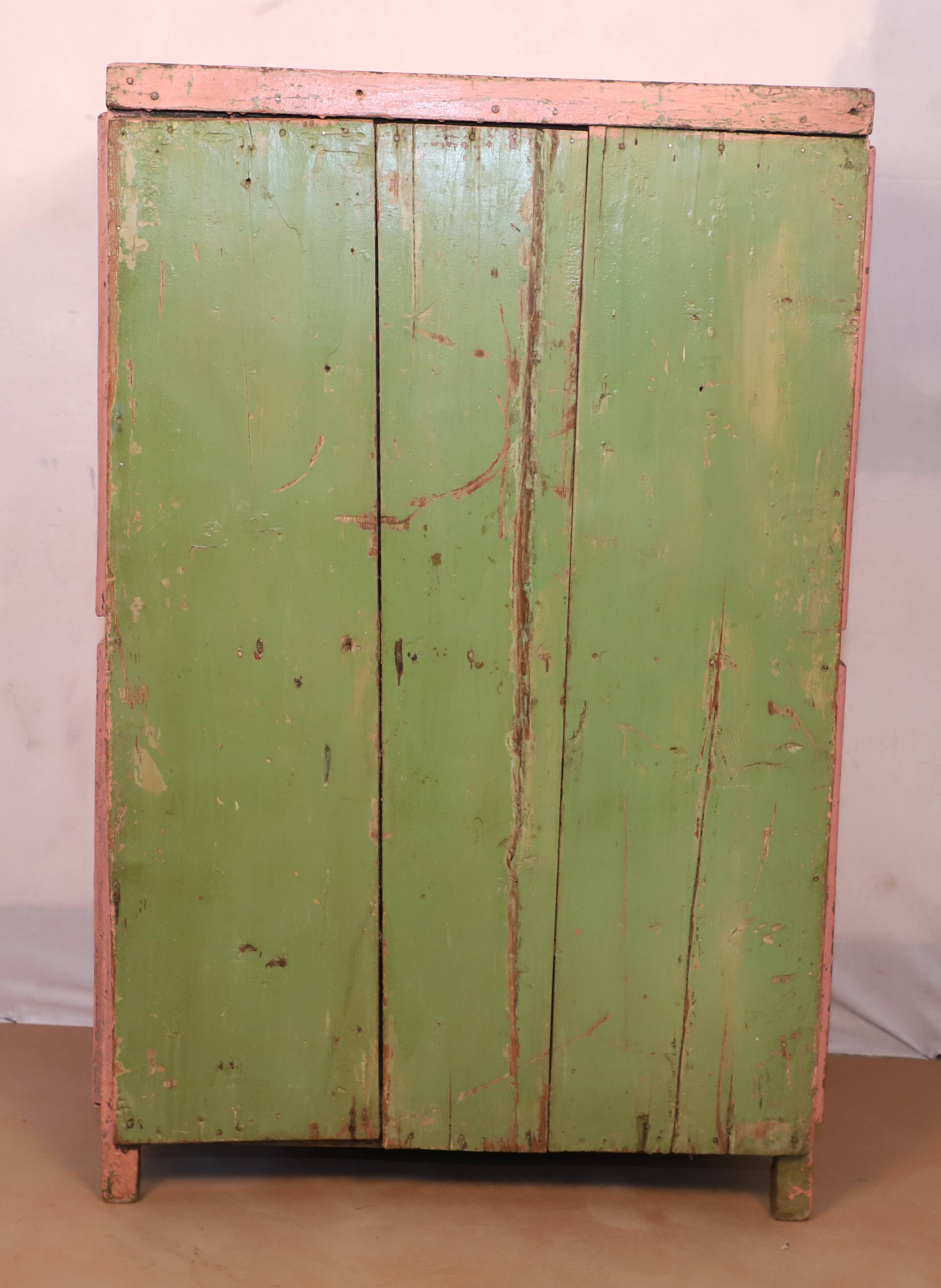 Ancient Burmese teak tribal pantry with original pink patina