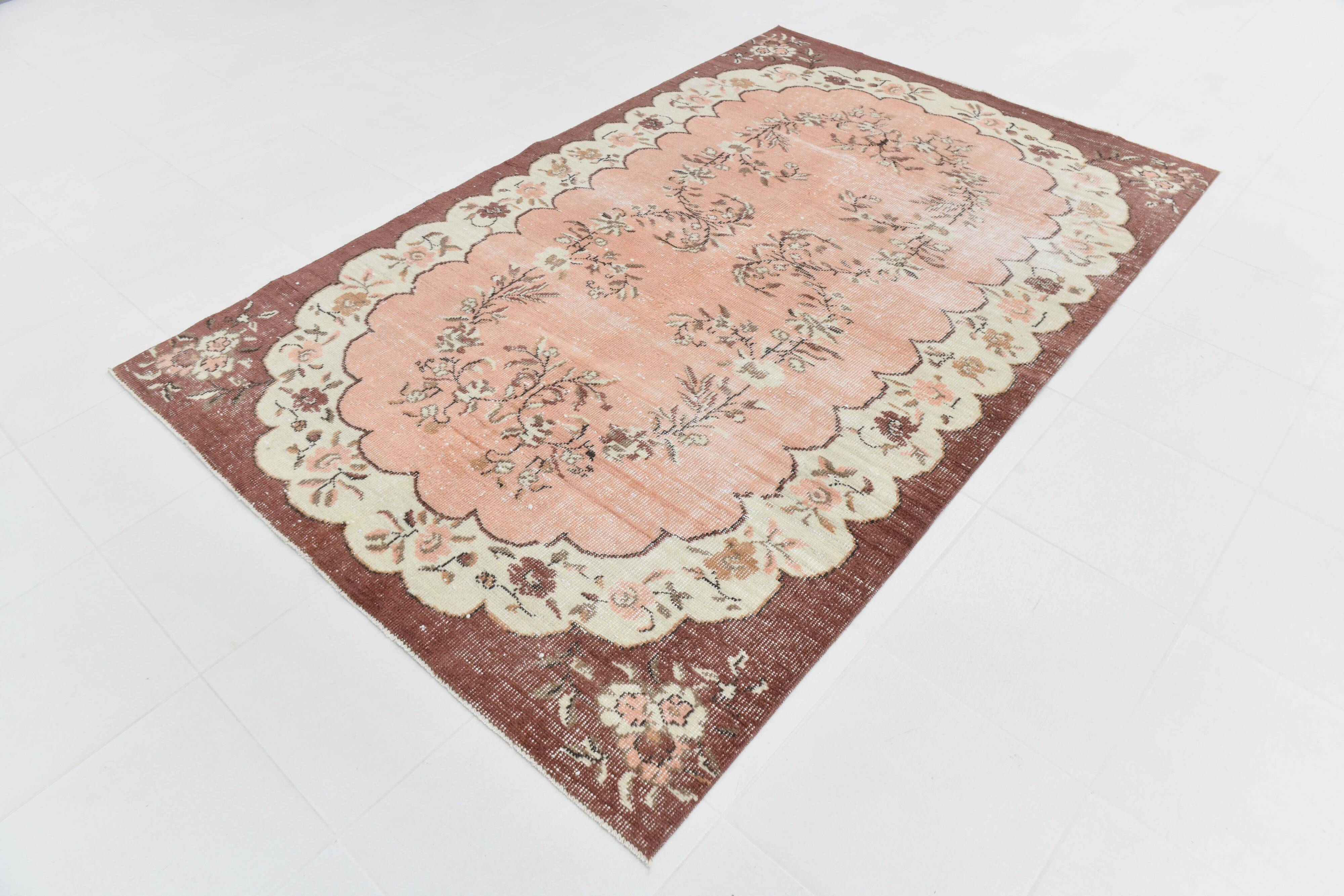 5x8 Vintage Salmon Pink & Brown Old Home Decore Rug
