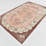 5x8 Vintage Salmon Pink & Brown Old Home Decore Rug