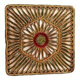 Dessous de plat en paille tressée multicolore années 70