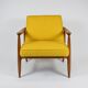 Vintage original armchair , 1960s, fully restored, yellow fabric, teak