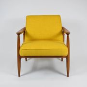 Vintage original armchair , 1960s, fully restored, yellow fabric, teak