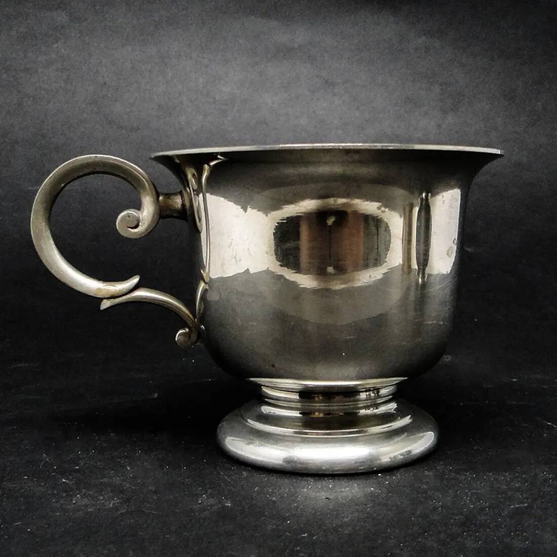Art Deco bouillon cup, silver-plated brass, Fraget, Poland, 1950s