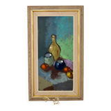 Original Swedish oil on canvas from the mid-1960s "Still Life with Bottles and Fruits" by Kurt