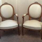 Pair of Louis XVI style medallion armchairs, late 19th / early 20th century.