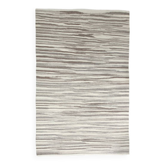 8x11 Brown Beige Minimalist Handmade Wool Kilim Rug, 226x350Cm