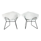 Two Diamond chairs by Harry Bertoia for Knoll mid-century 1970s.