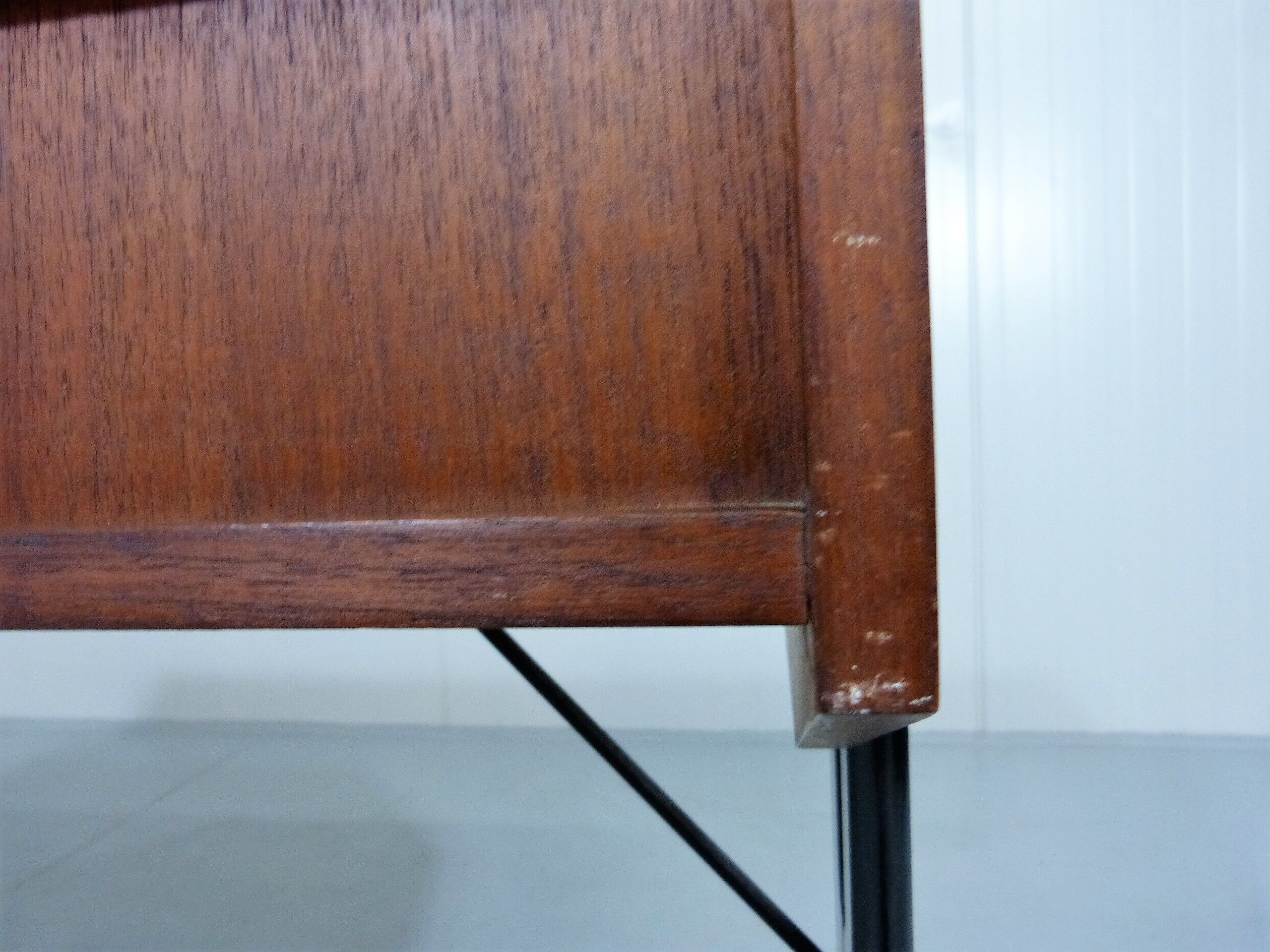 Vintage teak desk with black scissor legs 1960's