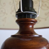 Vintage table lamp in turned wood and fabric lampshade