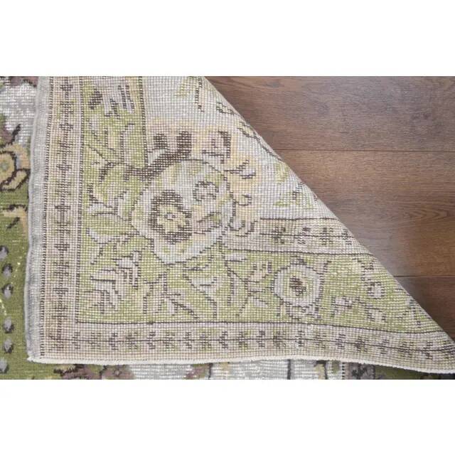 Vintage Turkish Oushak handmade wool cotton green area rug 108x225
