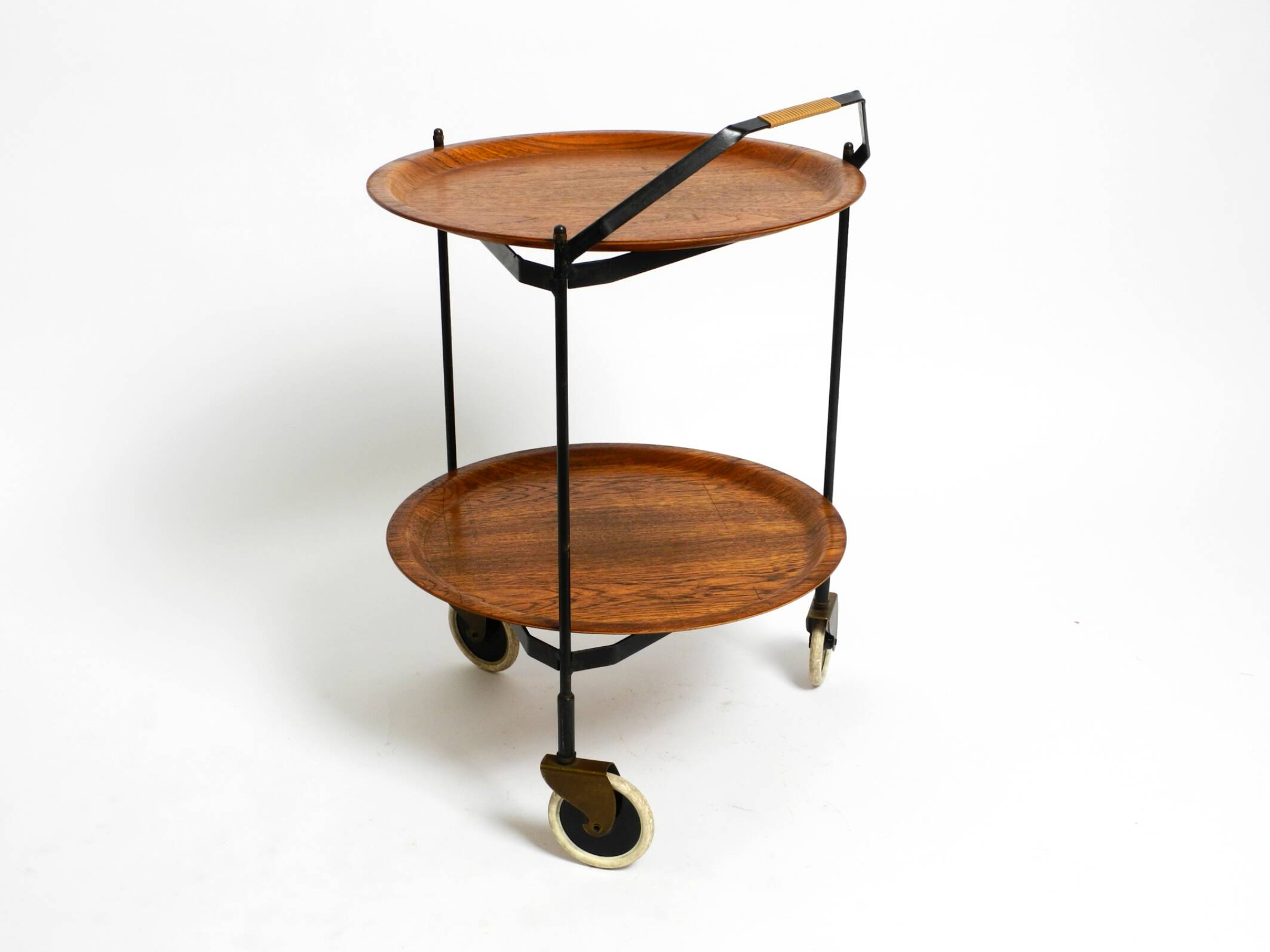 Folding Mid Century serving trolley with removable teak pagwood trays