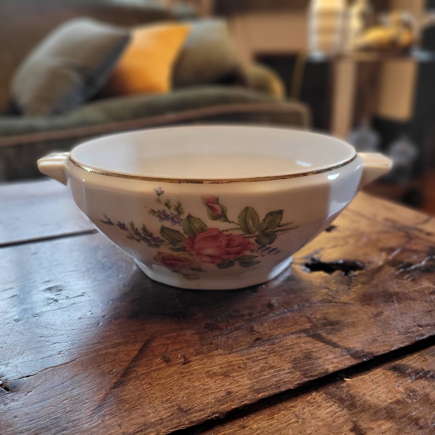 French floral porcelain salad bowl – 1940s–50s