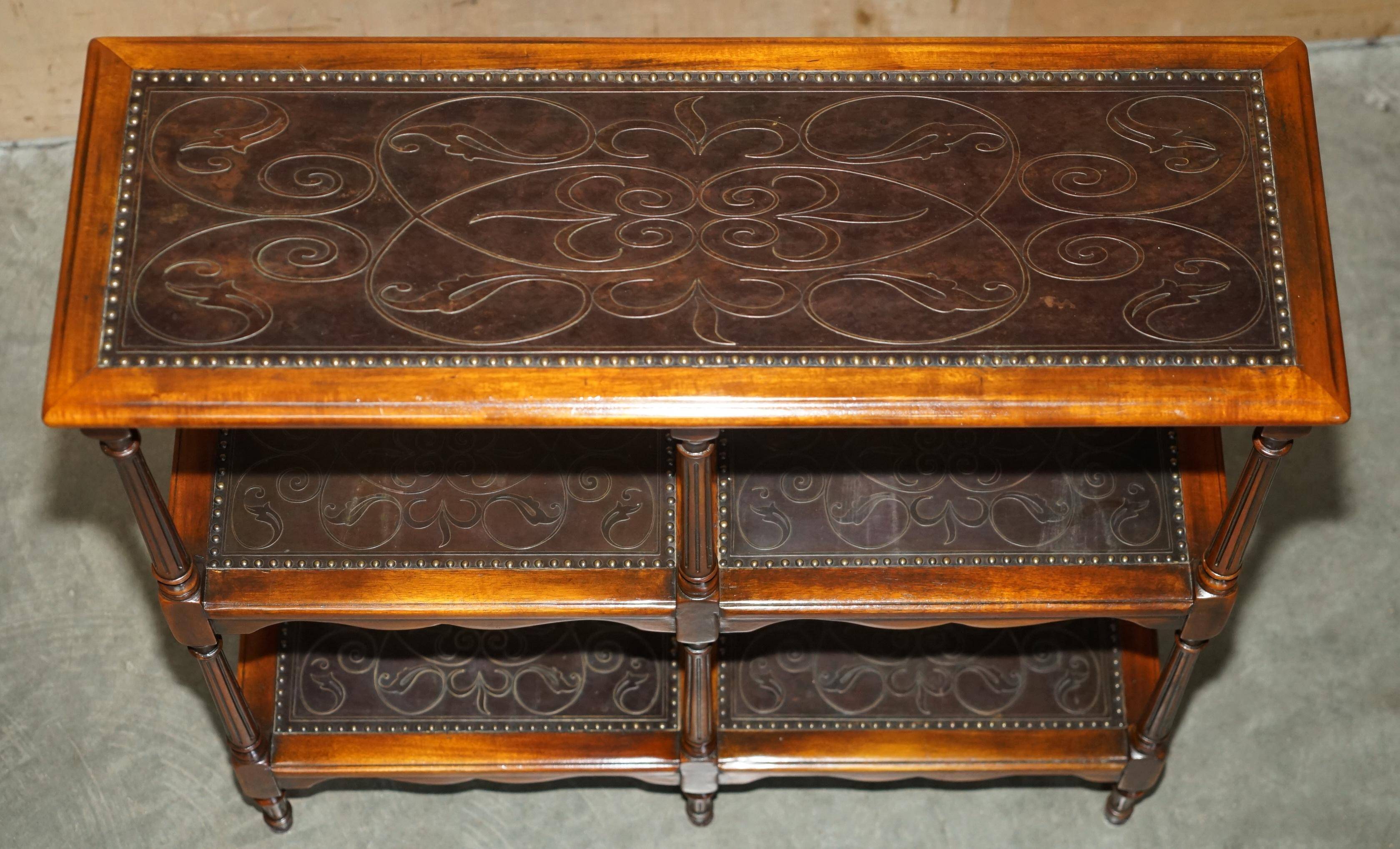 Theodore Alexander bookshelf shelf, solid wood, embossed leather.