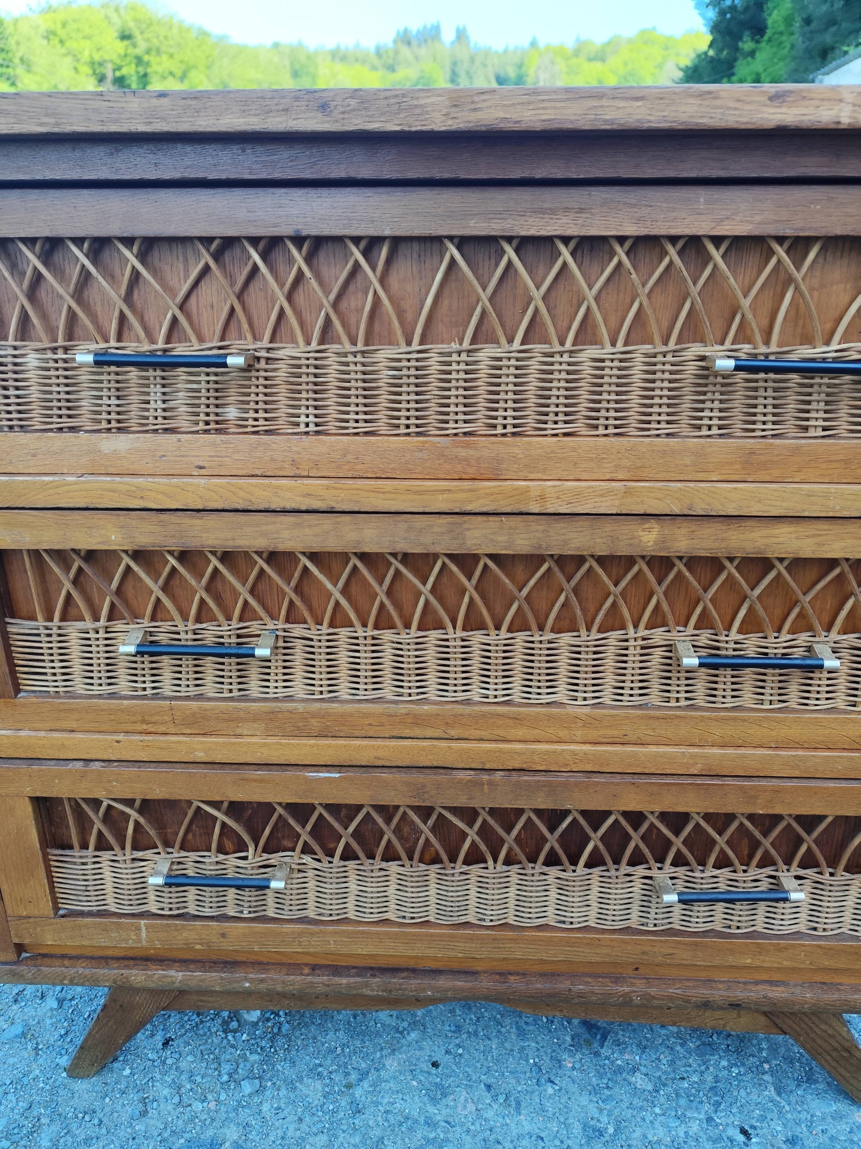 Vintage 4-drawer bamboo rattan chest of drawers