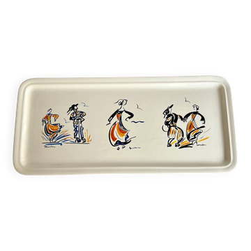 Plat à cake KG Lunéville - décor danseurs bretons