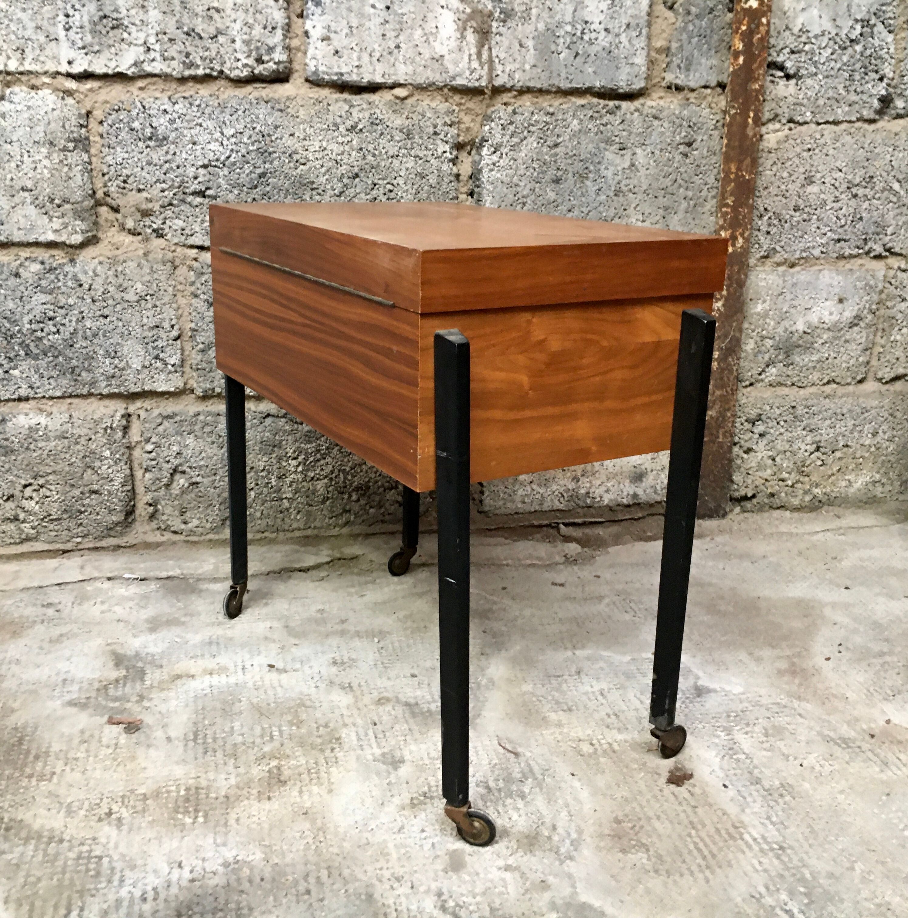 Worker wood teak and brass and metal feet 1950 1960