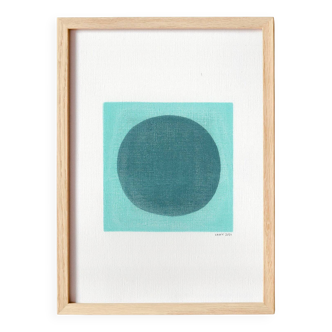 Peinture abstraite turquoise sur papier signée eawy