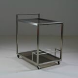 Brushed metal and smoked glass trolley or serving cart, Italy 1970s