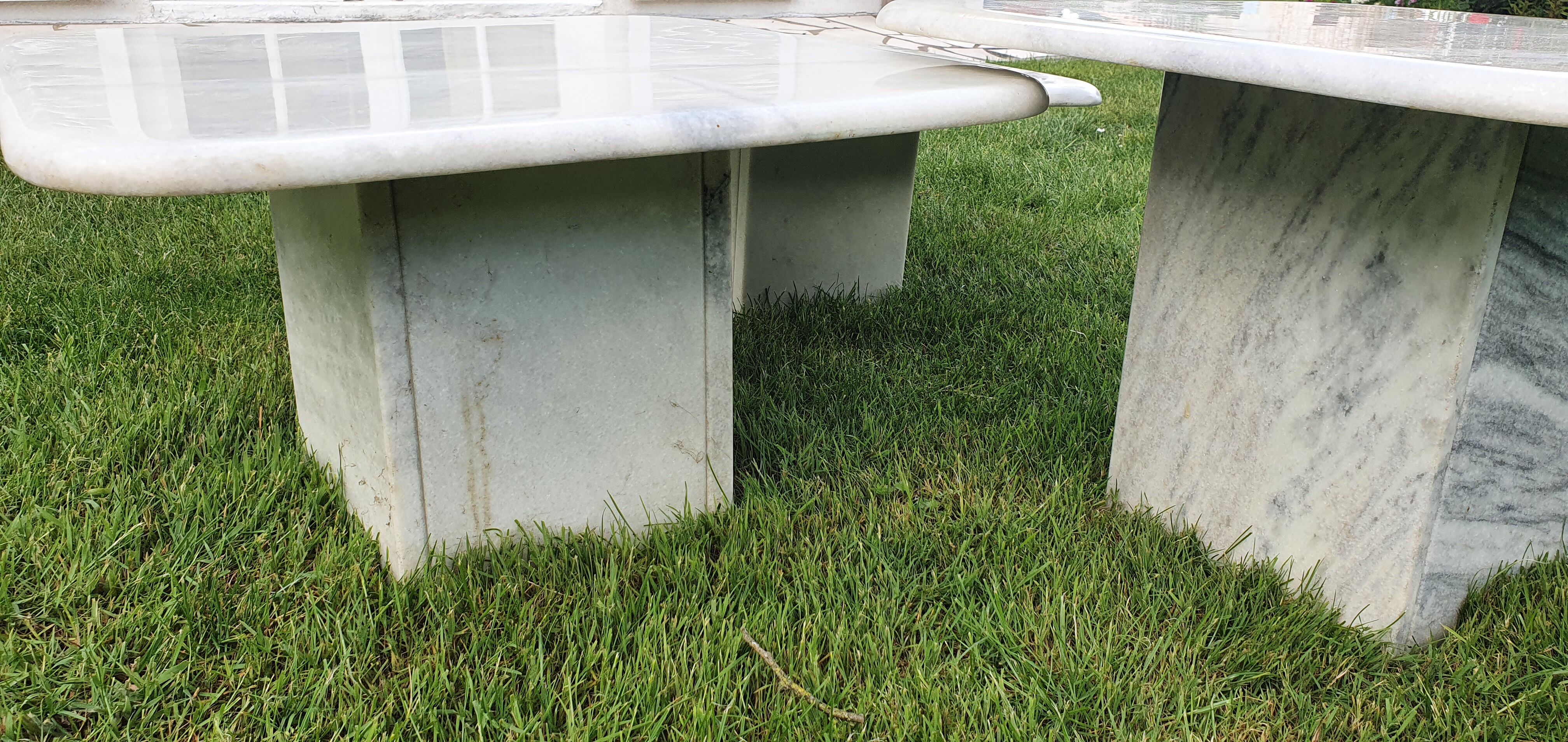 Vintage square trundle tables in travertine. 1970.