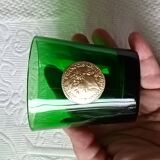 4 green dubonnet byrrh glasses with medallion of the kings of france