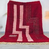 Modern Moroccan rug in red wool with geometric lines 150/250cm
