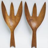 Couverts à sculpté salades à la main du milieu du siècle