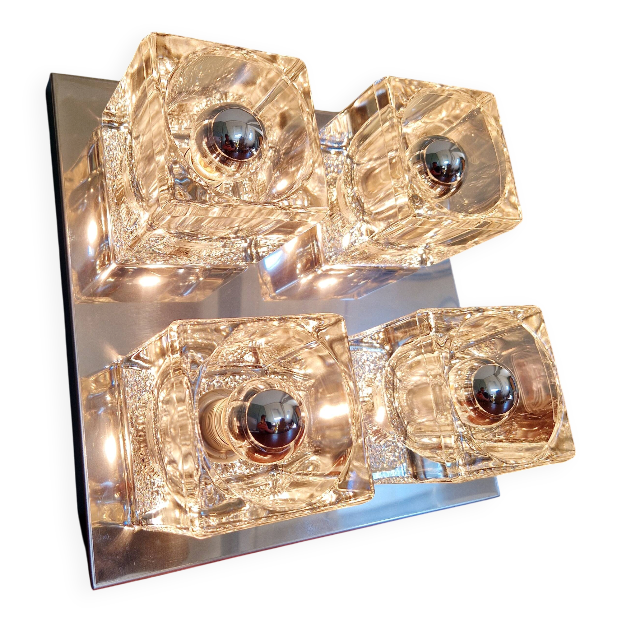 Plafonnier/Applique carré Ice Cube, Peill & Putzler, 1970