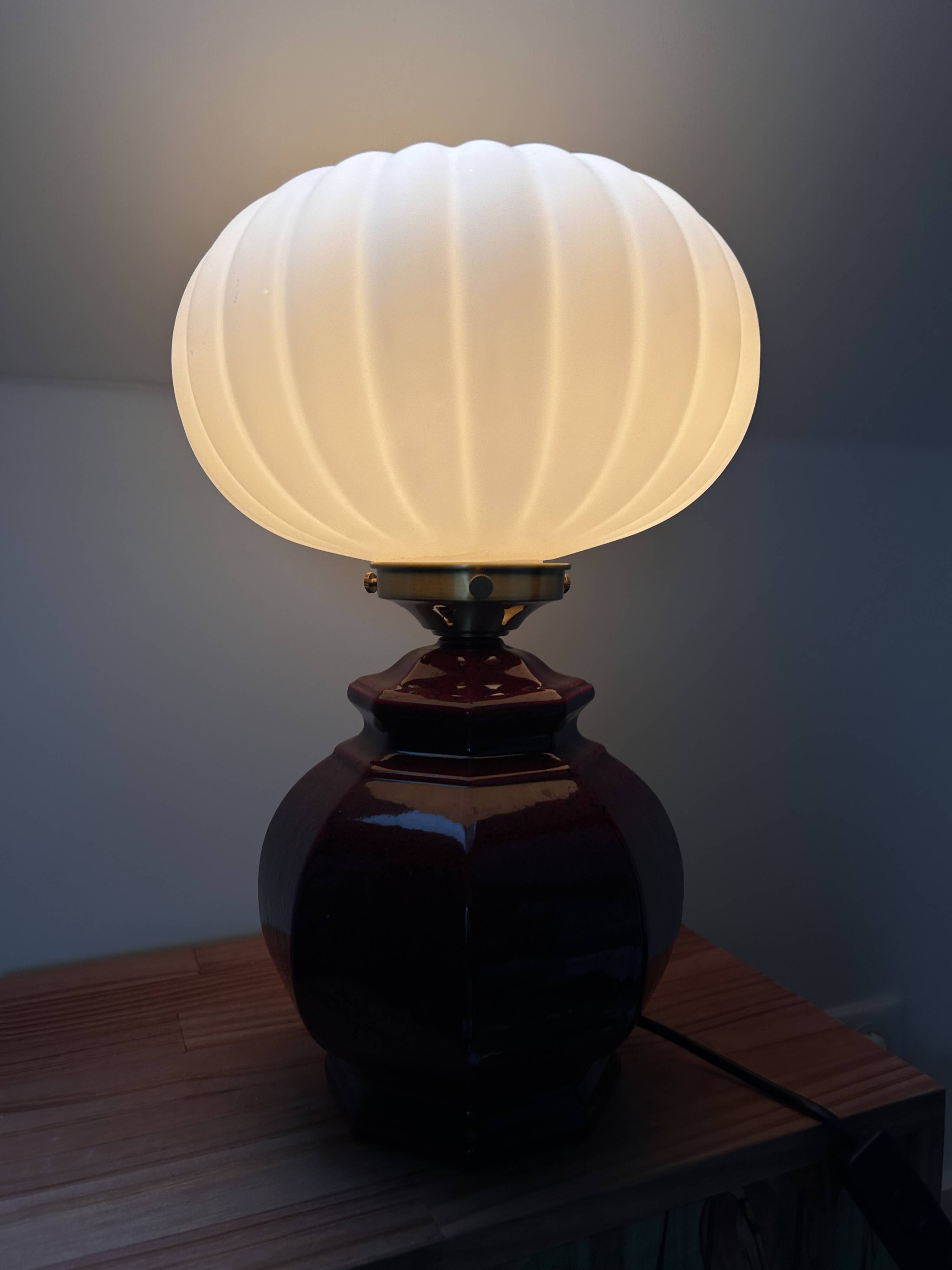 Vintage pleated opaline globe table lamp