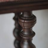 Vintage wood and marble side table, Louis XIII style turned wood pedestal table