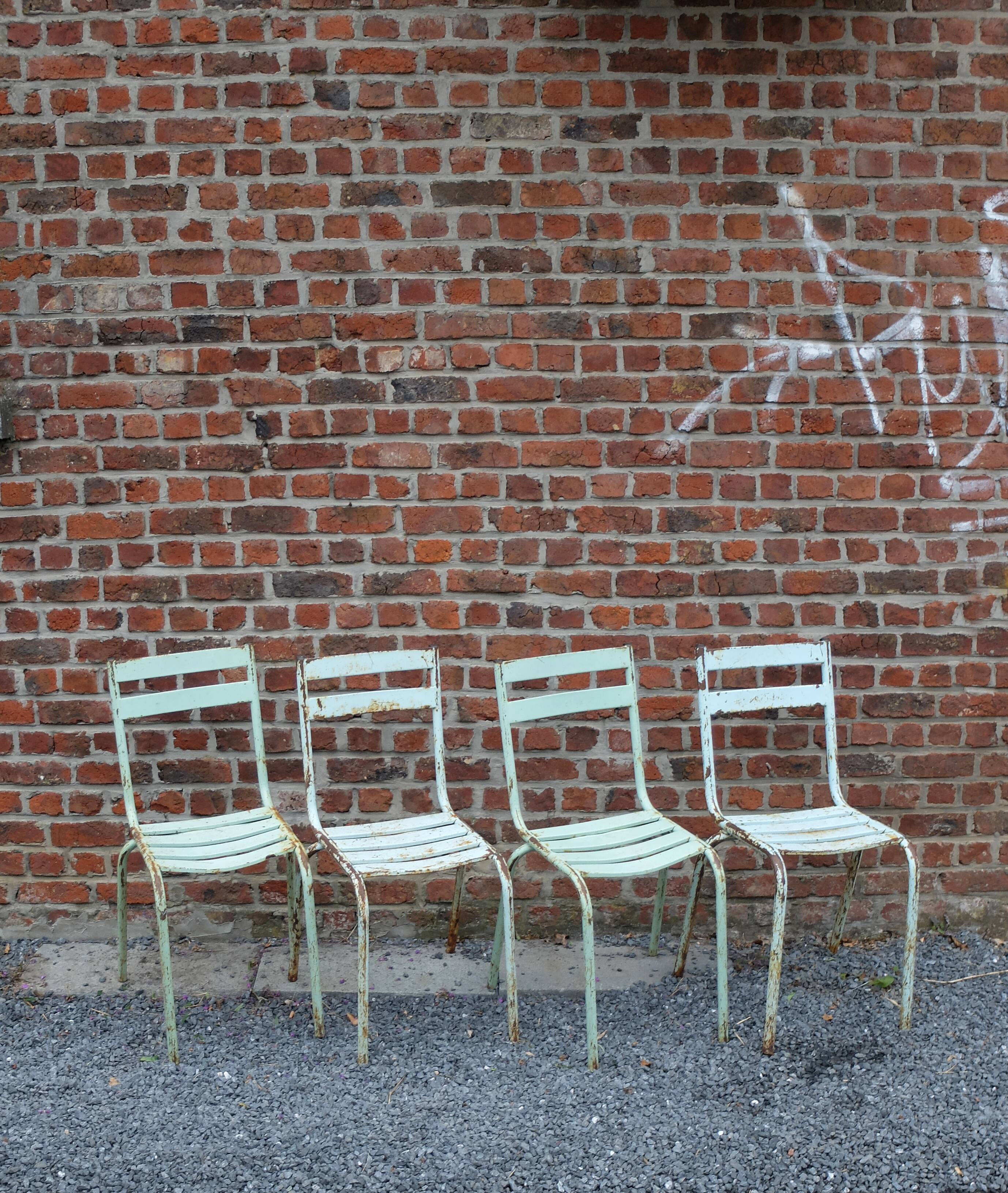 4 metal stackable garden chairs or bistro, Vintage, 1950s-1960s