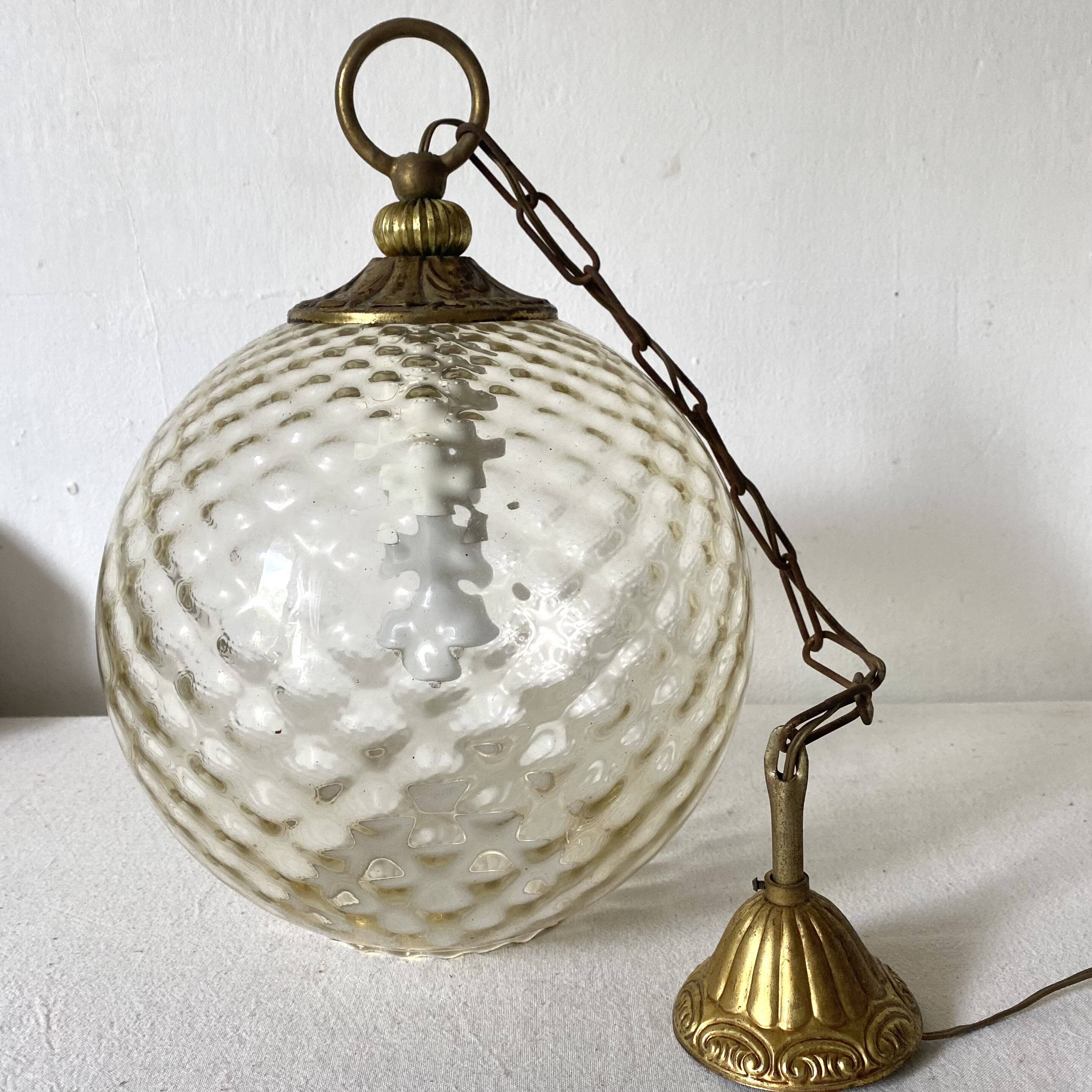 Vintage amber glass ball pendant light