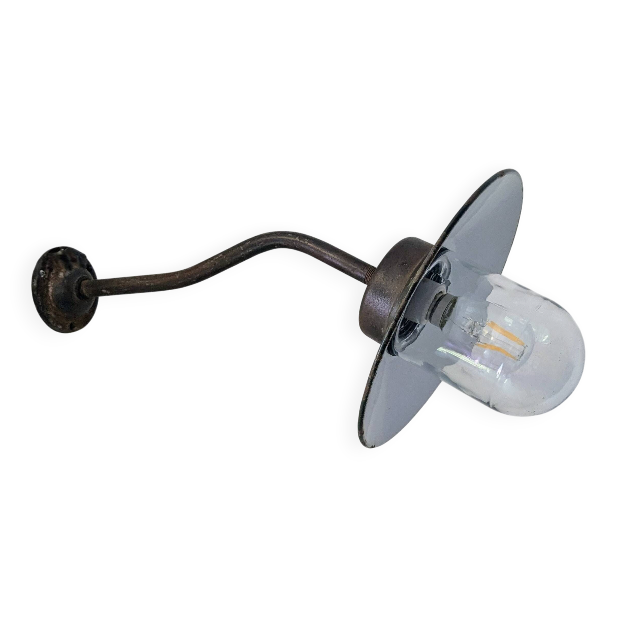 Antique wall light – Swan neck – Green enamelled sheet metal