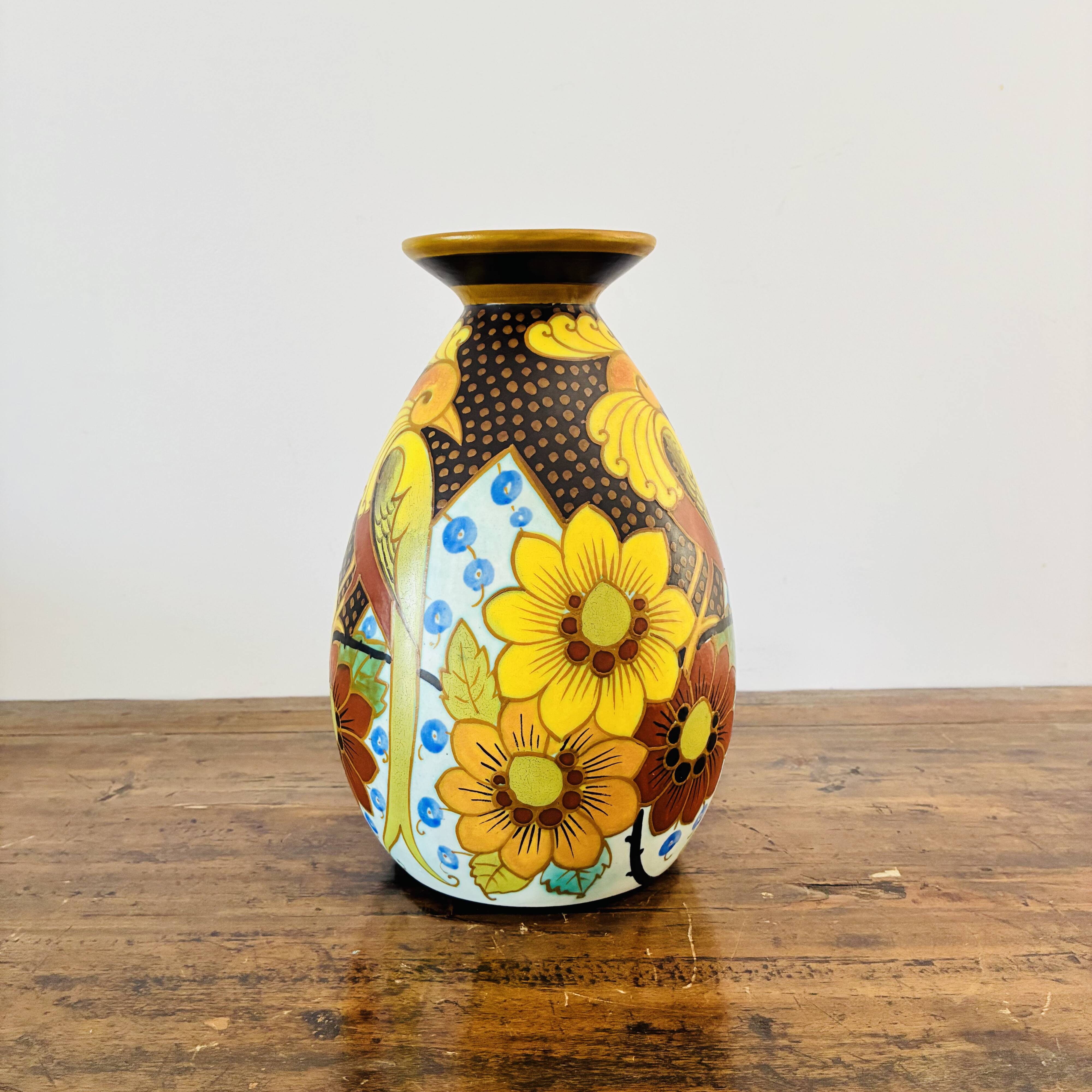 Art Deco Vase Charles Catteau Boch Frères Decor 945 Paradise Bird