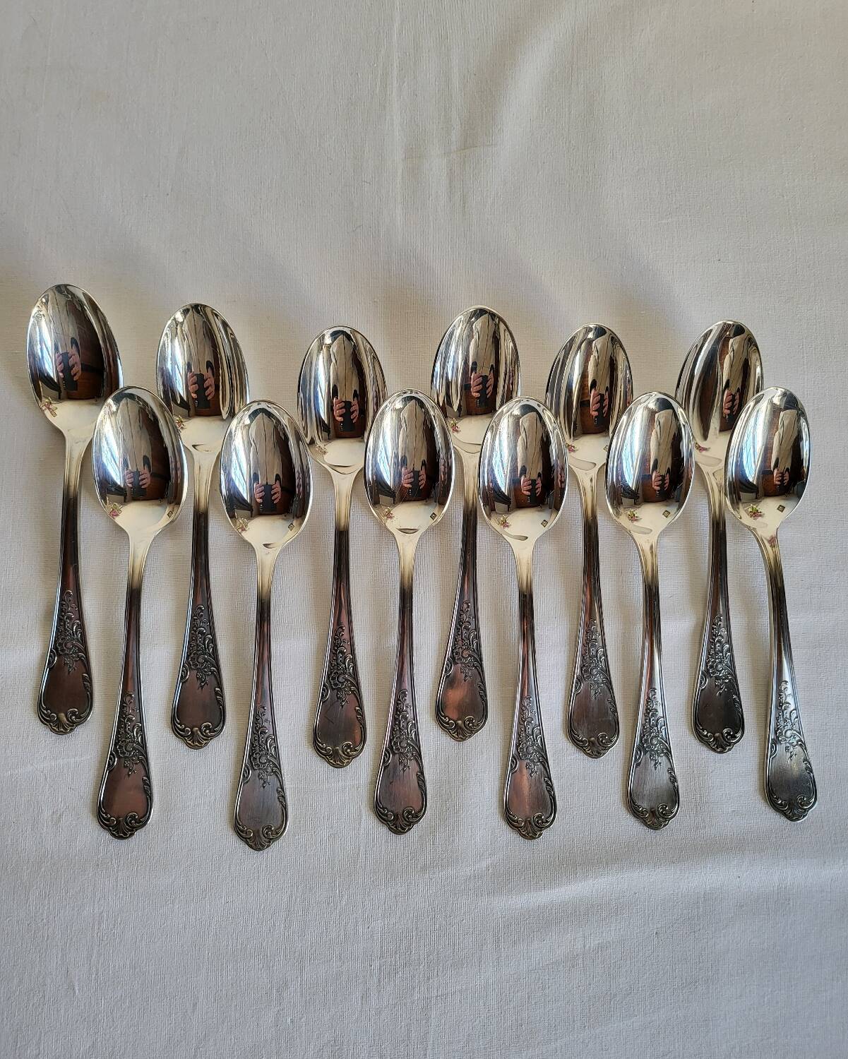 12 Small Silver-Plated Metal Spoons Guildar Silversmith