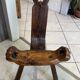 Brutalist tripod chair n2, carved solid wood, antique.