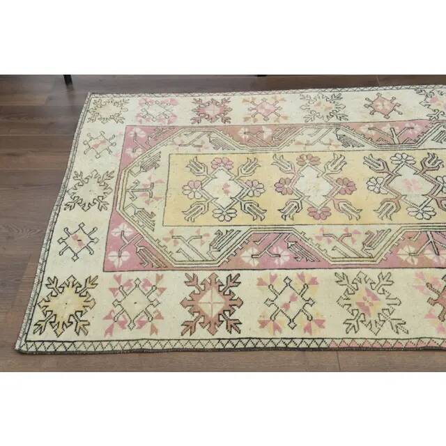 Vintage Turkish Oushak Handmade Wool Cotton Yellow Area Rug 119X210
