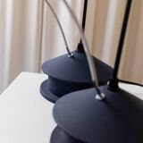 Vintage blue metal table lamp with adjustable chrome neck and white plastic origami shade, 1980s Italy