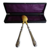 Silver and horn salad servers