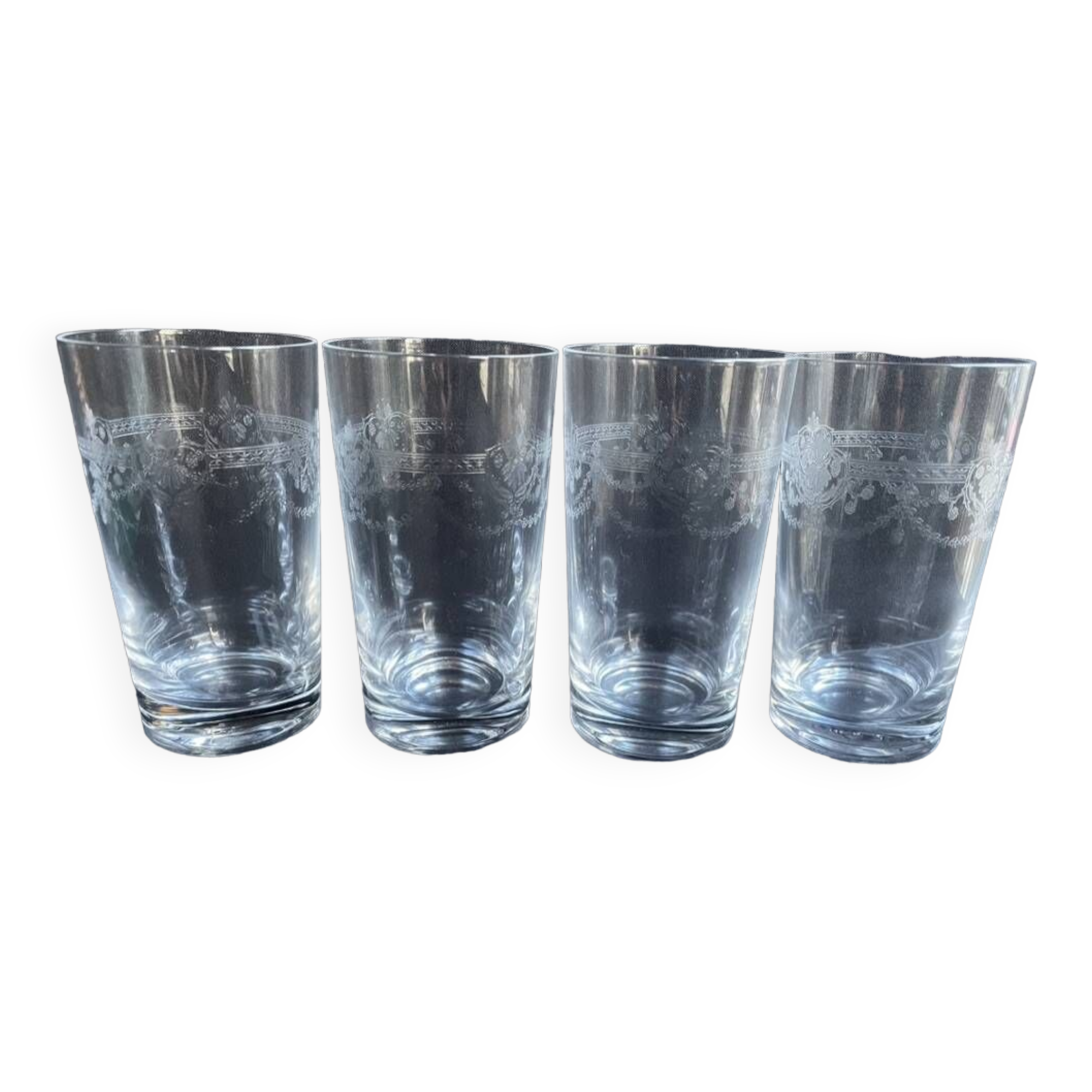 4 Engraved crystal fruit juice glasses