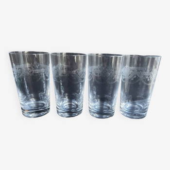 4 Engraved crystal fruit juice glasses
