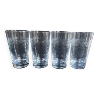 4 Engraved crystal fruit juice glasses