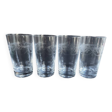4 Engraved crystal fruit juice glasses