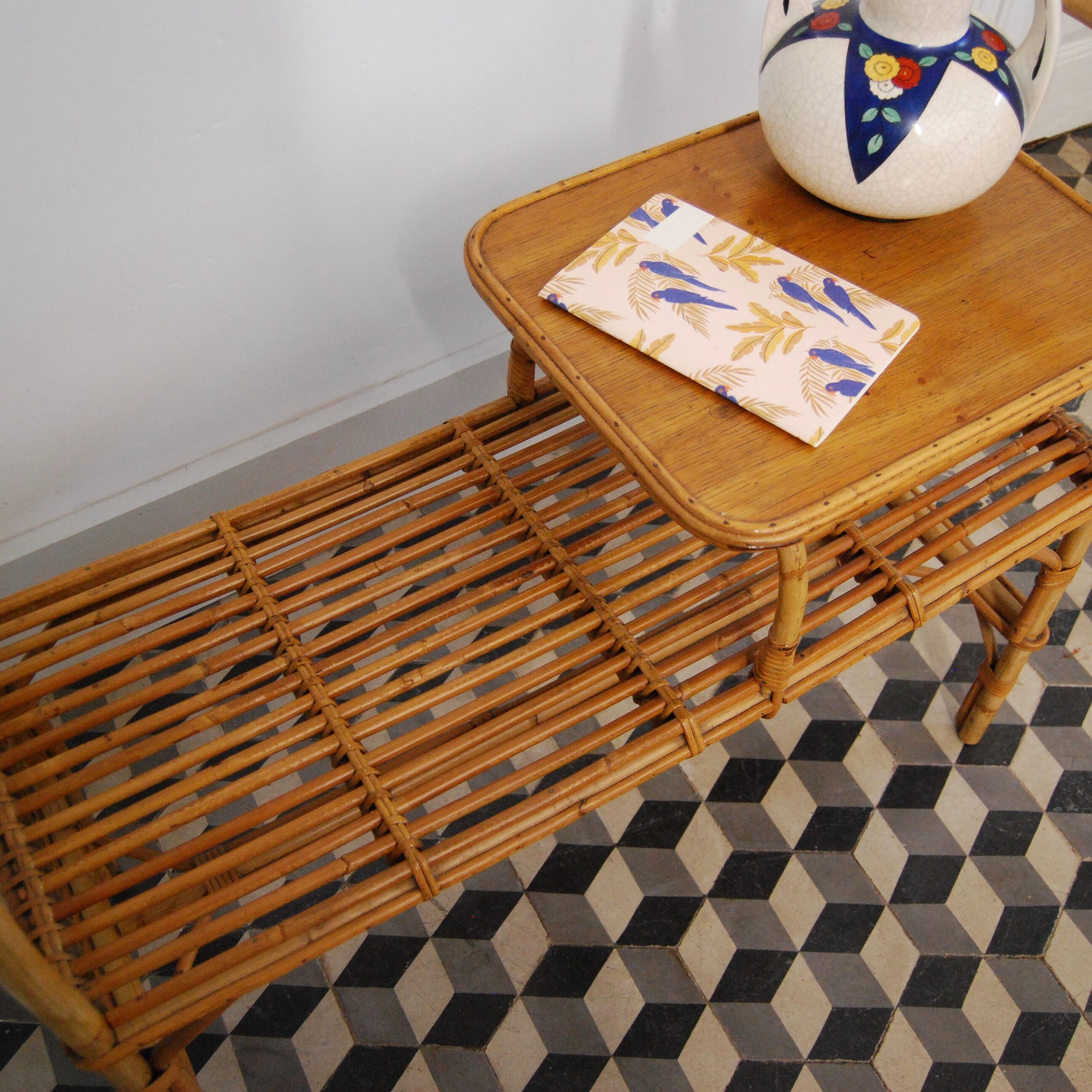 Vintage rattan bench