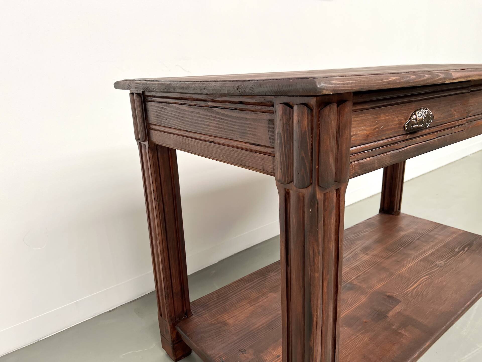 Small pine drapery table from the 1950s