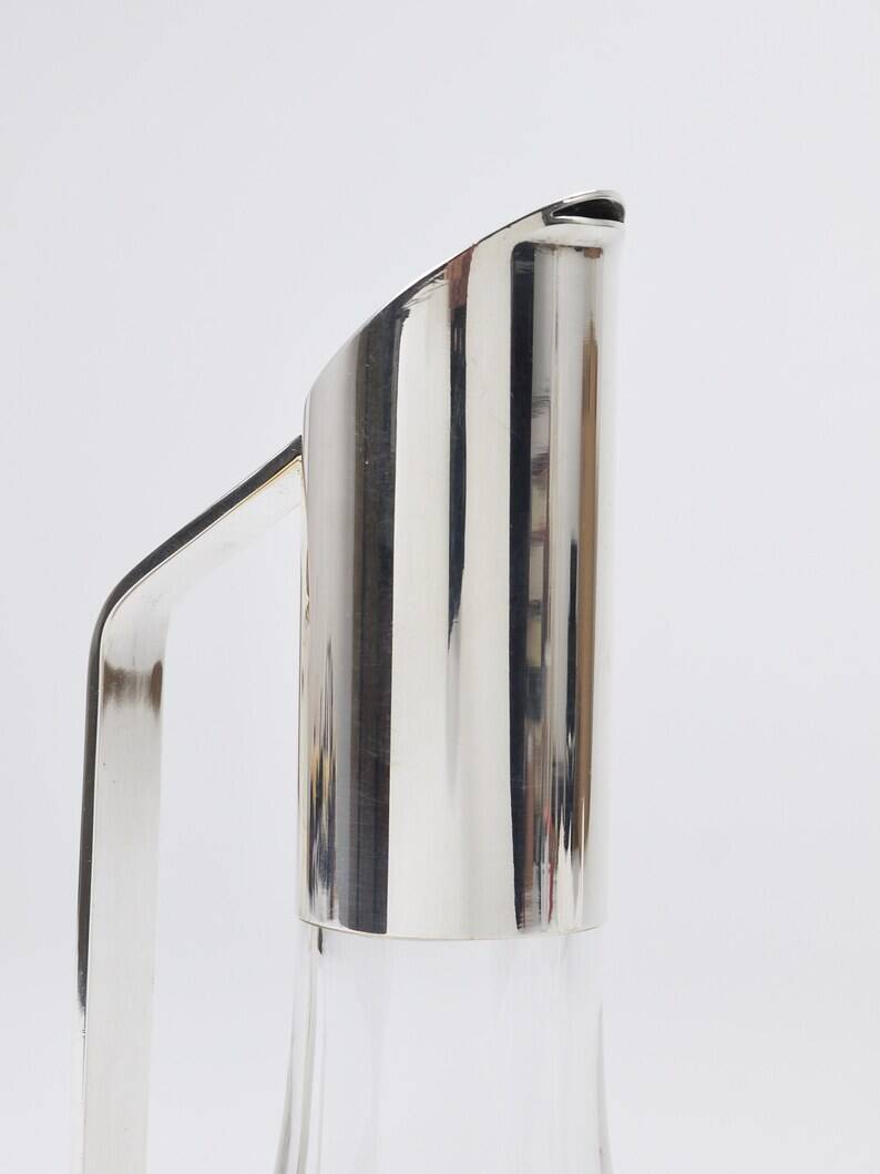 Riedel Mesa Elegant Silver & Crystal Carafe, Decanter, Pitcher, Italy, 1980s