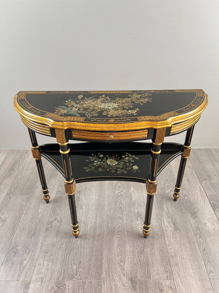 Console Demi-Lune Peinte et Dorée, Style Louis XVI, XXe Siècle