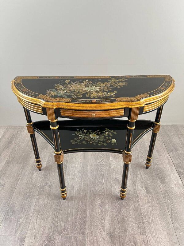 Console Demi-Lune Peinte et Dorée, Style Louis XVI, XXe Siècle