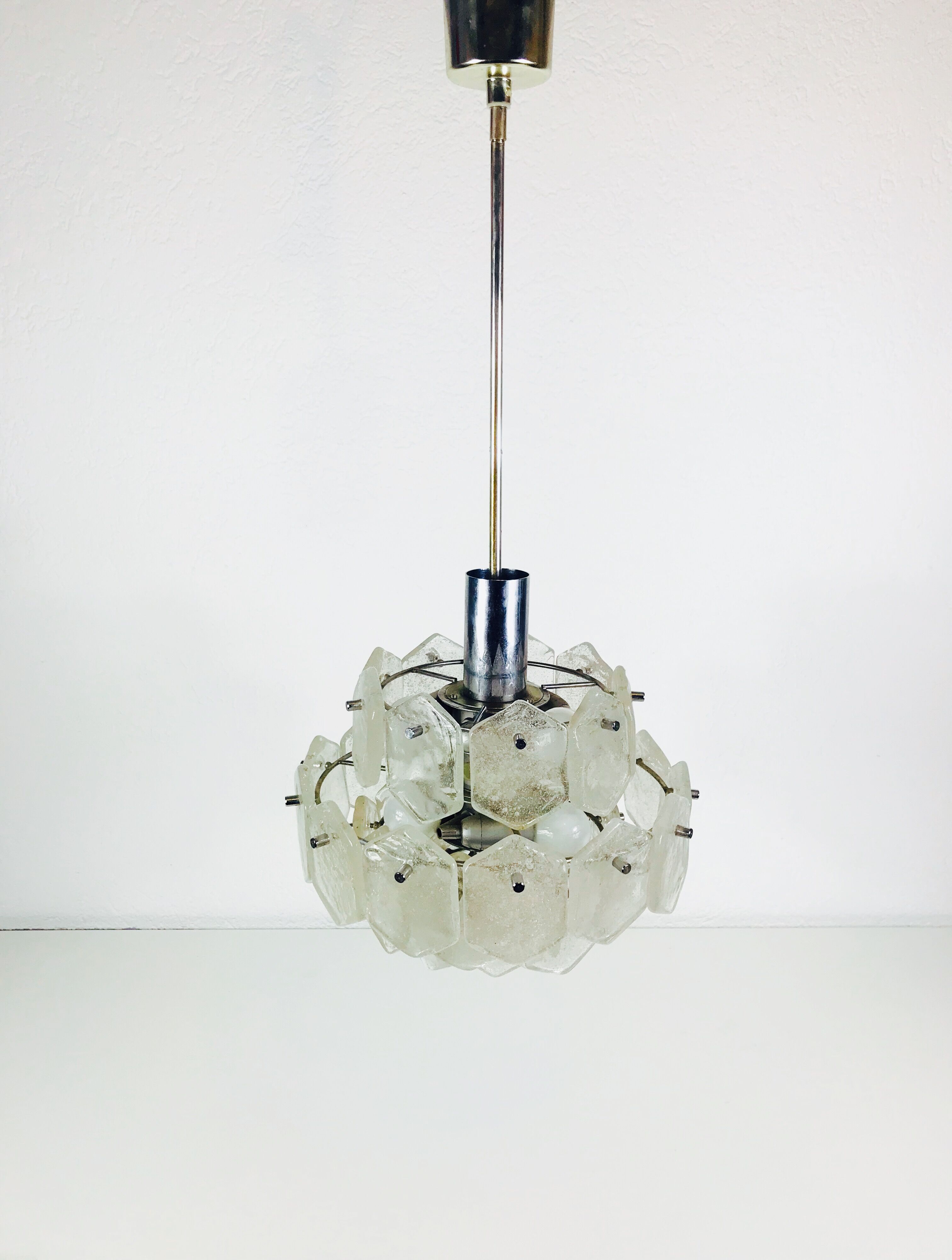Kalmar Franken ice glass chandelier, 1960s